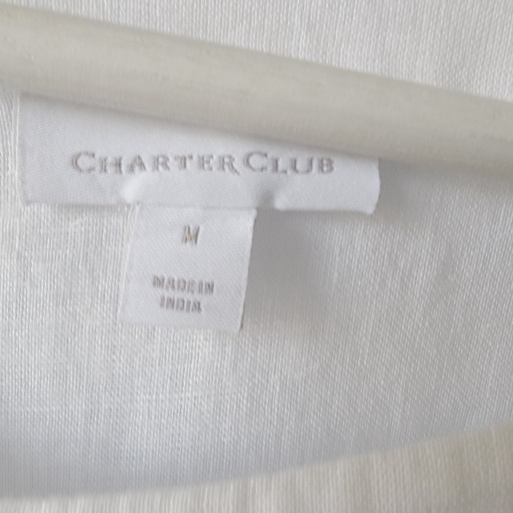 Charter Club women's 100% Linen Bell-Sleeve tie Top M beachy natural coastal - Picture 6 of 7